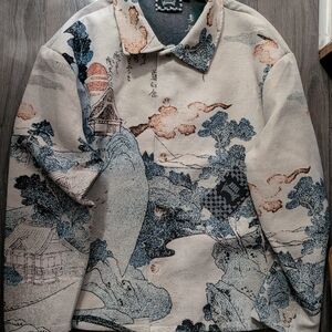 Rebel Vengeance Artistic Japan Print Tapestry Shirt Large Rare